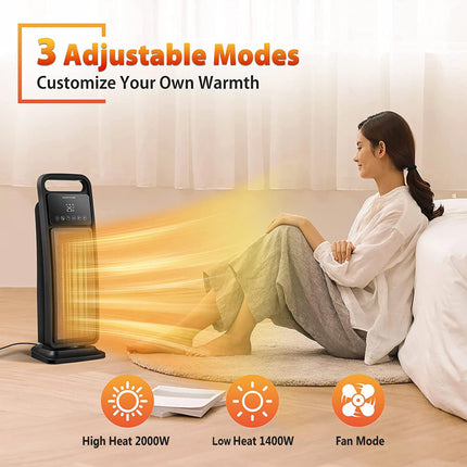 2000W Ceramic Tower Air Conditioner 3 Modes Portable Oscillating Remote Control