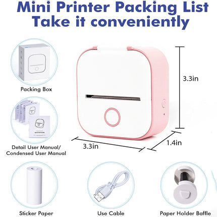 T02 Mini Pocket Bluetooth Thermal Printer Wireless Photo Inkless Sticker Pink