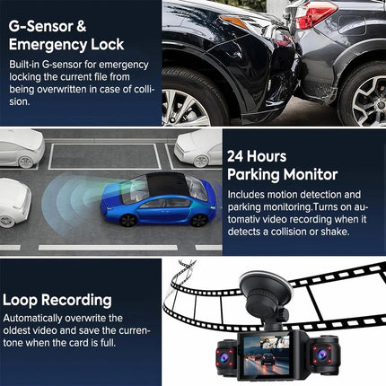 1080P Front and Rear Inside Car Dash Cam Night Vision Dash Camera Loop Recording