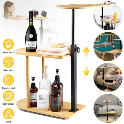 Bamboo Shower Shelf Bathroom Rack Storage Organiser Caddy 3 Tier 360° Rotating