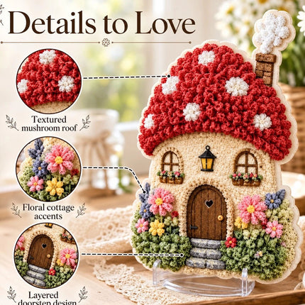 Whimsical Village 3D Fabric Poke Art Kit, Floral Mushroom Cottage Craft Set AU