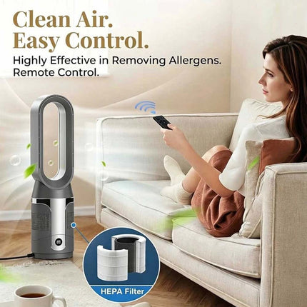 Bladeless Tower Fan 3In1 CoolHot Purifier Remote Control Space Heater Airflow Purification Black