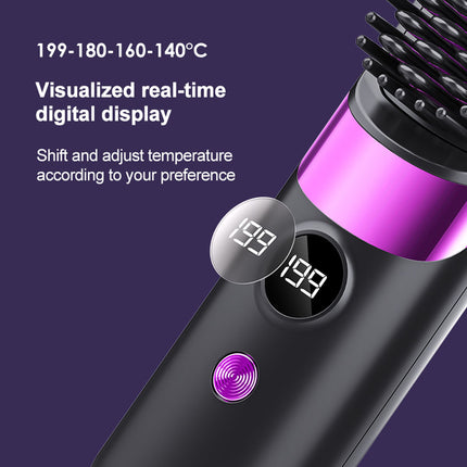 Cordless Mini Hair Straightening & Curling Brush with Negative Ions - USB Rechargeable Portable Styling Comb
