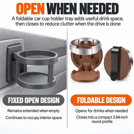 Universal Foldable Car Cup Holder with Hook Folding Automotive Door Storage