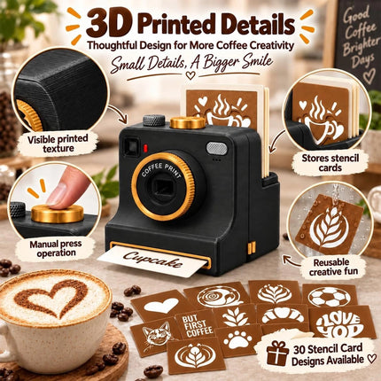 3D Printed Latte Art Camera, Coffee Powder Printer with Multiple Stencil Cards
