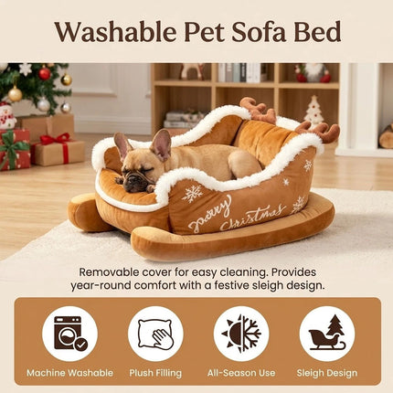 Dog Sleigh Bed, Santa Reindeer  Dog Bed,Christmas Sleigh-Shaped Dogs Beds AU