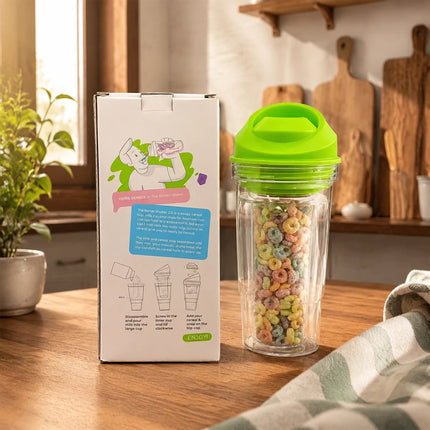 1Pcs Crunch Cup On-the-Go Cereal Tumbler Portable Plastic Cereal Cup Leak-Proof Green