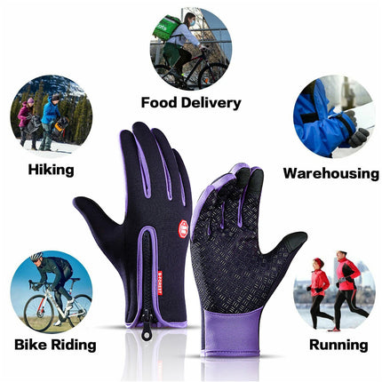 Purple Waterproof Winter Cycling Gloves Full Finger Touchscreen Bike Gloves