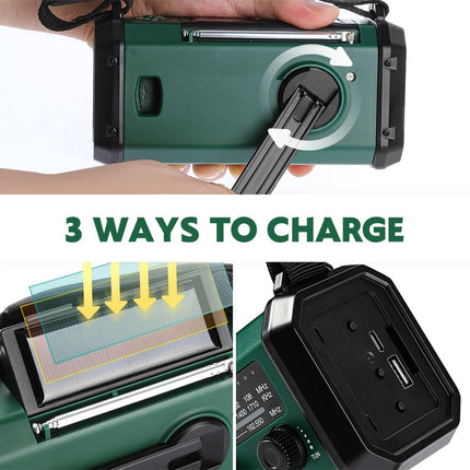 10000mAh Wind Up Solar Radio Hand Crank Emergency FM/AM USB Charger LED Torch