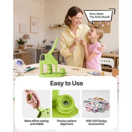 Button Maker Machine with 25 mm Mold and 500 Button Components