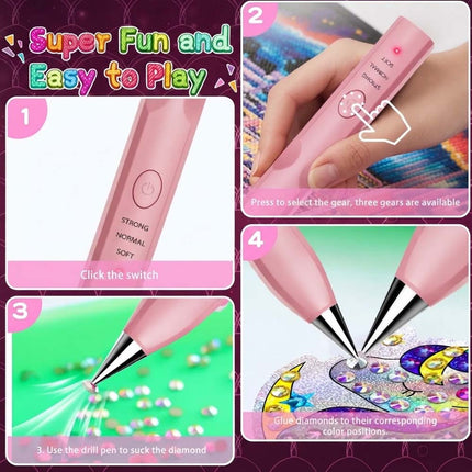 Cordless Electric Diamond Painting Pen Art Vacuum Pen Portable Rechargeable Pink