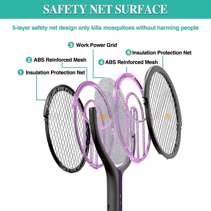 3in1 Electric Mosquito Swatter Fly Insect Killer Bug Zapper Rotating Racket Trap