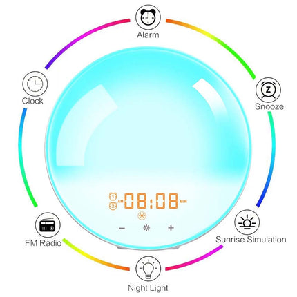 Colored Sunrise Wake-up Light Sunset Simulation Alarm Clock FM LED Night Lamp