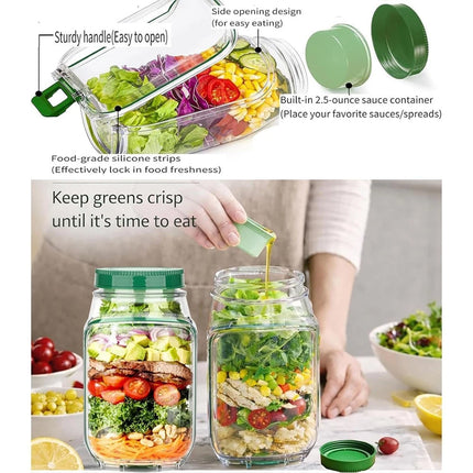 2Pcs Upgrade Salad Container Leakproof Salad Jar Meal Prep Salad Pod Side Opening