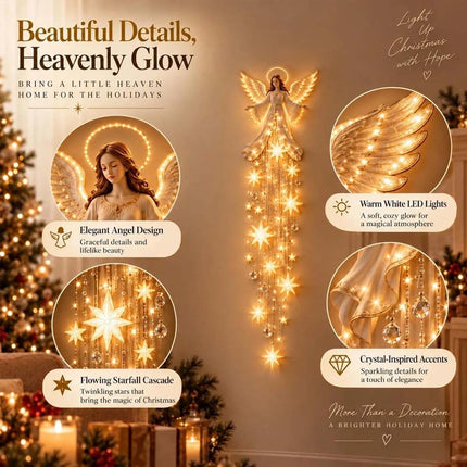 Angel Blessing Wall Light, Starglow Cascading Christmas Angel with Glowing Stars