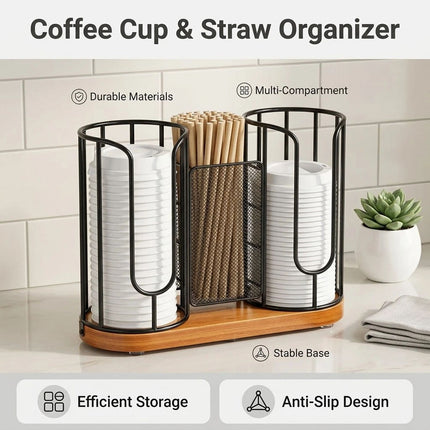 Drink Cup Holder Wood Base Tableware Storage Easy Reach for Countertop, Office