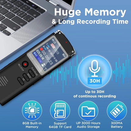 Digital Voice Recorder Dictaphone Audio MP3 Player Sound Voice Recording Device