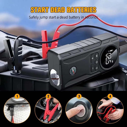 Car Jump Starter 39800mAh Portable Power Bank Booster with Auto Air Compressor