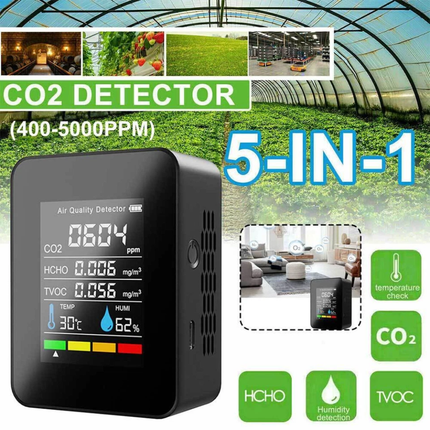 Digital LCD Air Quality Monitor TVOC CO2 Detector Temperature Humidity Meter