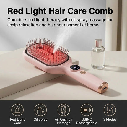 Electric Misting Air Cushion Hair Brush Steam Styling Tool Scalp Massage Comb Pink