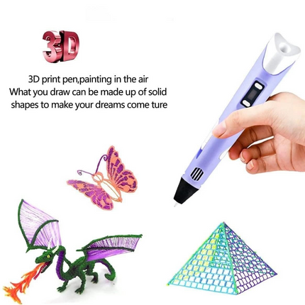 3D Printing Pen Drawing Tool LCD Screen USB Powered with Filaments for Boys And Girls Art Purple