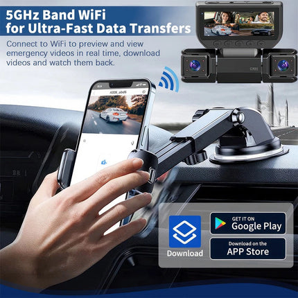 4 Ch Dash Cam 5GHz WiFi Front Rear and Inside with Night Vision G-Sensor for Car