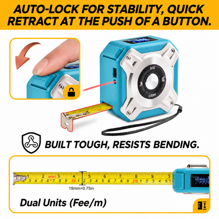 2-in-1 Laser Tape Measure 40m/60m Laser Measurement Tool USB Rechargeable LCD