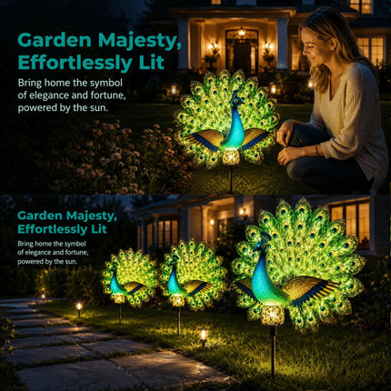 Resin Solar Garden Lights Waterproof Solar LED Peacock Figurine Light Patio