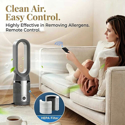 Black 2-in-1 Cooling & Heating Bladeless Tower Fan with Remote