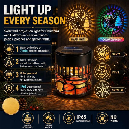 Solar Outdoor Decorative Wall Santa Claus Projection Light Christmas Decor