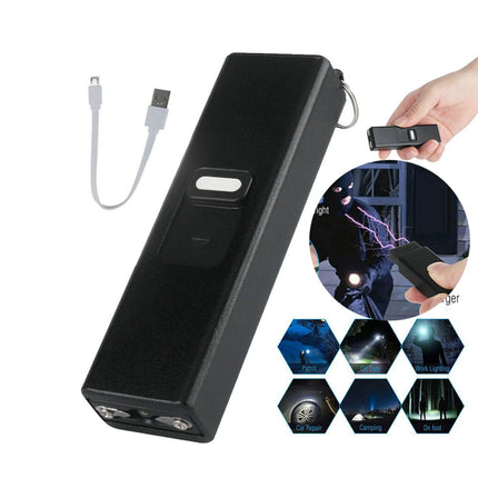 LED Torch Lamp USB Rechargeable Pocket Mini Keychain Keyring Stun Tool