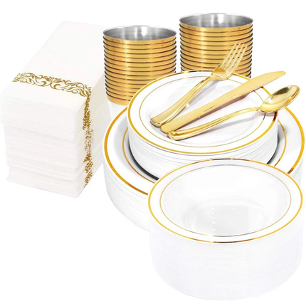 175pc Party Plates Reusable Dinner Cutlery Tableware Christmas Party For 25