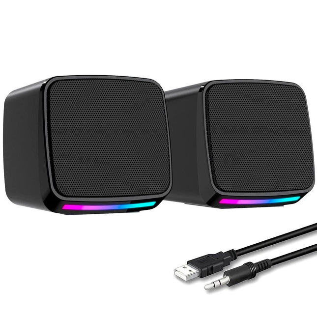 Pair Computer Speaker Loud Sound with RGB Light for PC Laptop Stereo Desktop