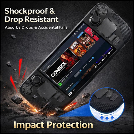 Black Silicone Protective Case Cover with 2-Pack Glass Screen Protectors for Steam Deck OLED