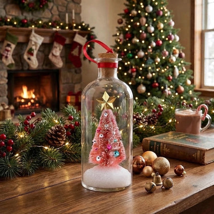 Christmas Tree Message in a Bottle with LED Voice Recording Message Decors  （1PCS Pink）