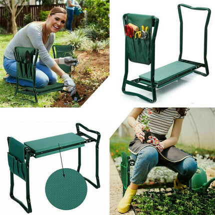 3-IN-1 Garden Kneeler, Padded Seat Stool with Gardening Work Tool Bag