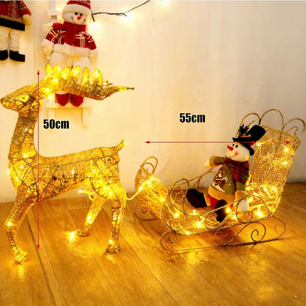 Solar-Powered Set of 3 Christmas Decoration Reindeer and Sleigh LED Yard Xmas