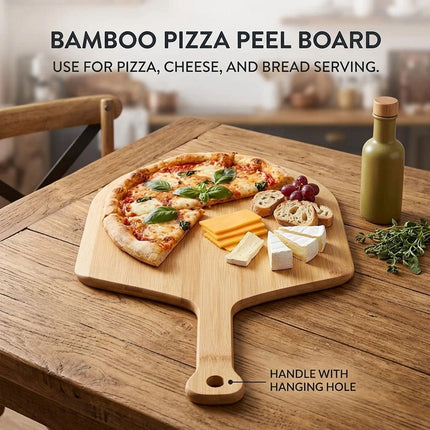 Pizza Peel, Wooden Pizza Paddle with Smooth Long Handle, Nonstick Serving Tray