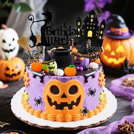 16pcs Halloween Cake Topper Set Party Supplies Witch Pumpkin Decoration