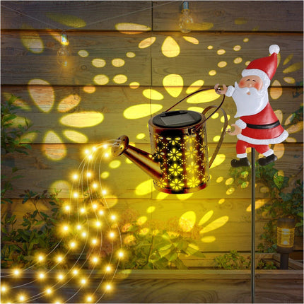 Solar Watering Can Lights Outdoor,Christmas Santa Waterproof Metal Garden Decor