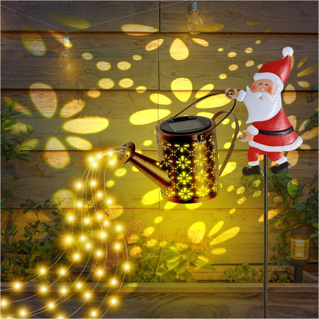 Solar Watering Can Lights Outdoor,Christmas Santa Waterproof Metal Garden Decor
