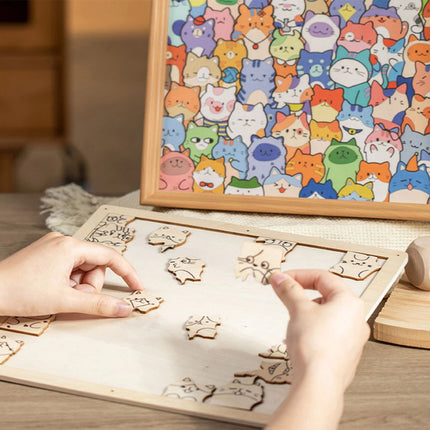 DIY Wooden Cat Puzzle Frame, Wooden Coloring Puzzle, Cat Puzzles Decor