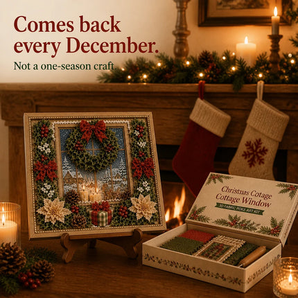 3D Christmas Fabric Poke Art Kit, DIY Needle Punch Craft Set with Frame Decor Wreath Set