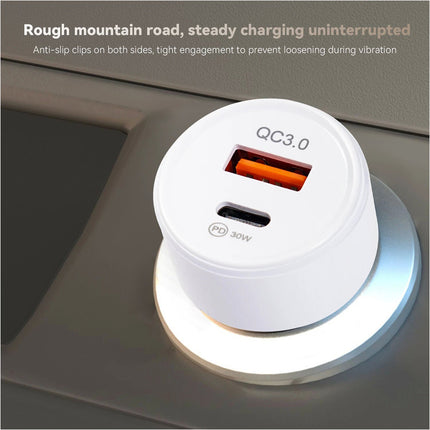White 48W 2 Port Car Phone Charger Dual USB A C PD Metal 12V Cigarette iPhone Charging