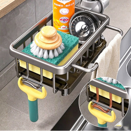 Kitchen Sink Faucet Organizer Space Aluminum Rustproof Dish Sponge Holder