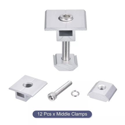 12 x Solar Panel Middle Clamps 35mm Aluminium Solar Panel Mount Mid Clips Silver