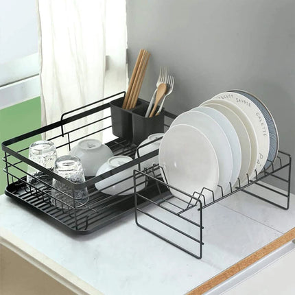 2-Tier Dish Drying Rack Dish Rack Dish Drainer with Drain Board Design Anti-Rust