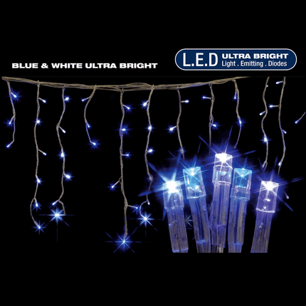 480 LED 14.5m Blue & White Solar Icicle Christmas Lights with 8 Functions