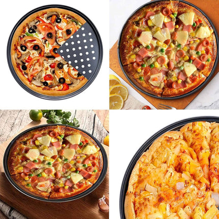 4Pcs Pizza Steel Pan for Oven Nonstick Perforated Round Pizza Baking Sheet Oven Tray 24.5+26+28+32cm