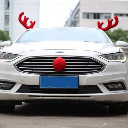 3PCS Premium Christmas Car Truck Costume Reindeer Antlers Red Nose Xmas Decor Red